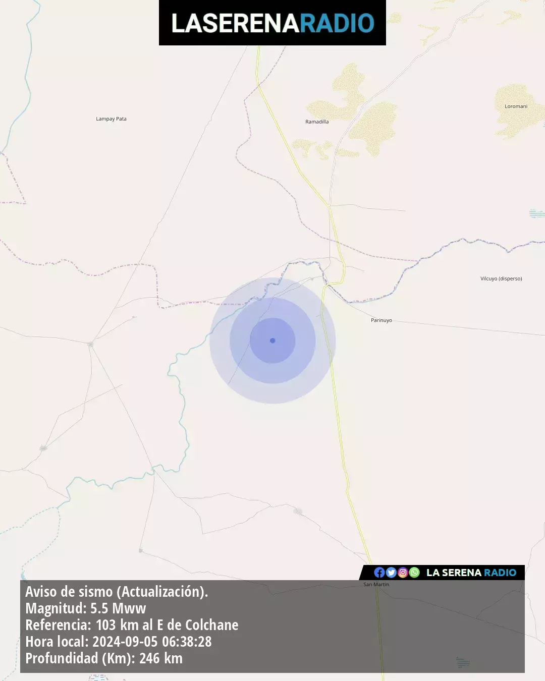 Sismo de mediana intensidad a 103 kilómetros al este de Colchane