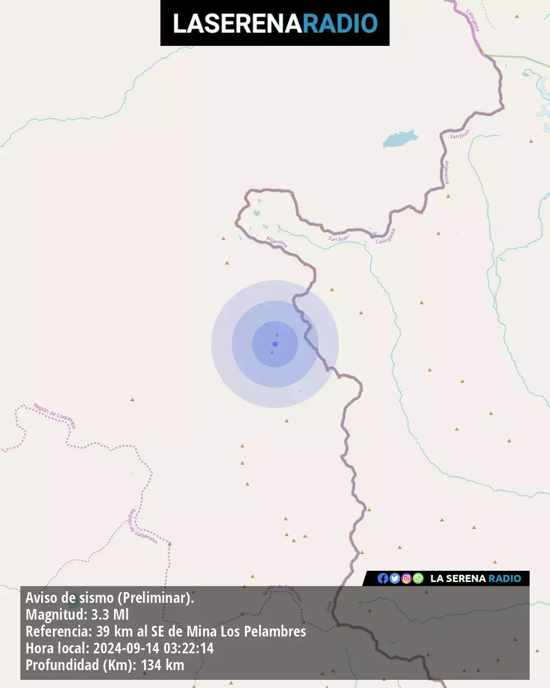 Sismo de menor intensidad a 39 kilómetros al sureste de Mina Los Pelambres