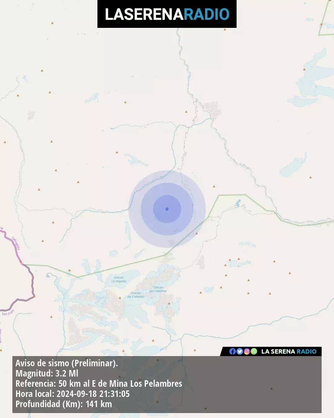 Sismo de menor intensidad a 50 kilómetros al este de Mina Los Pelambres