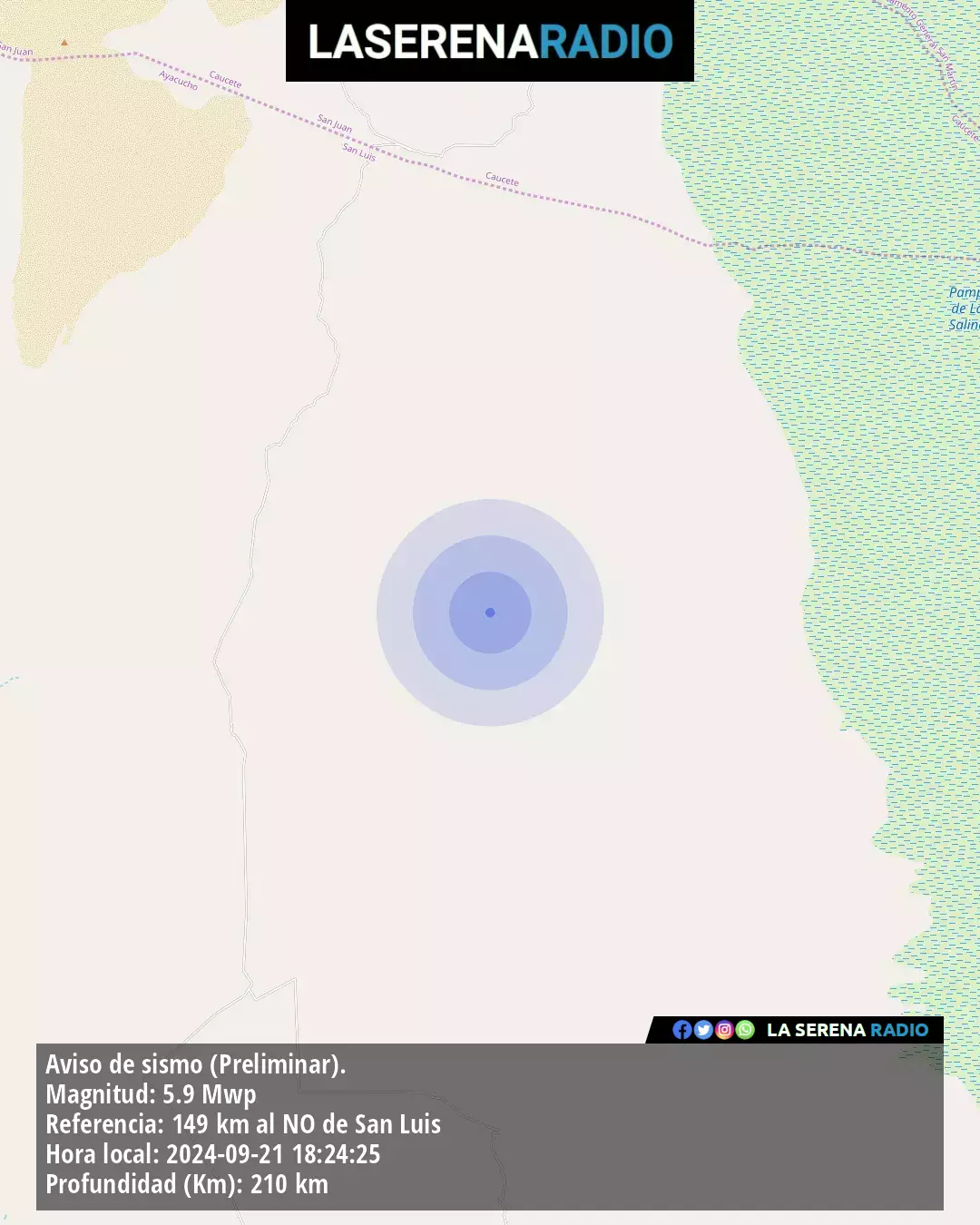 Sismo de mediana intensidad a 149 kilómetros al noroeste de San Luis