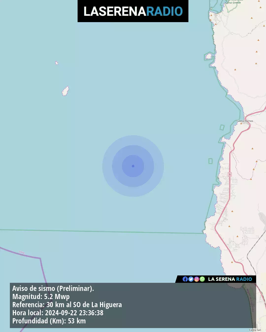 Sismo de mediana intensidad a 30 kilómetros al suroeste de La Higuera