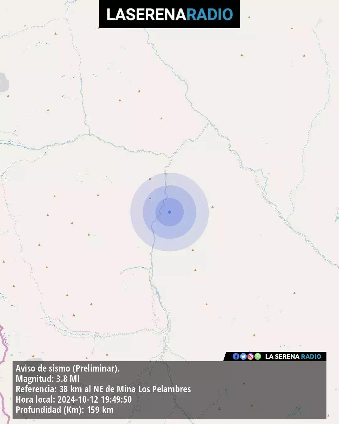 Sismo de menor intensidad a 38 kilómetros al noreste de Mina Los Pelambres