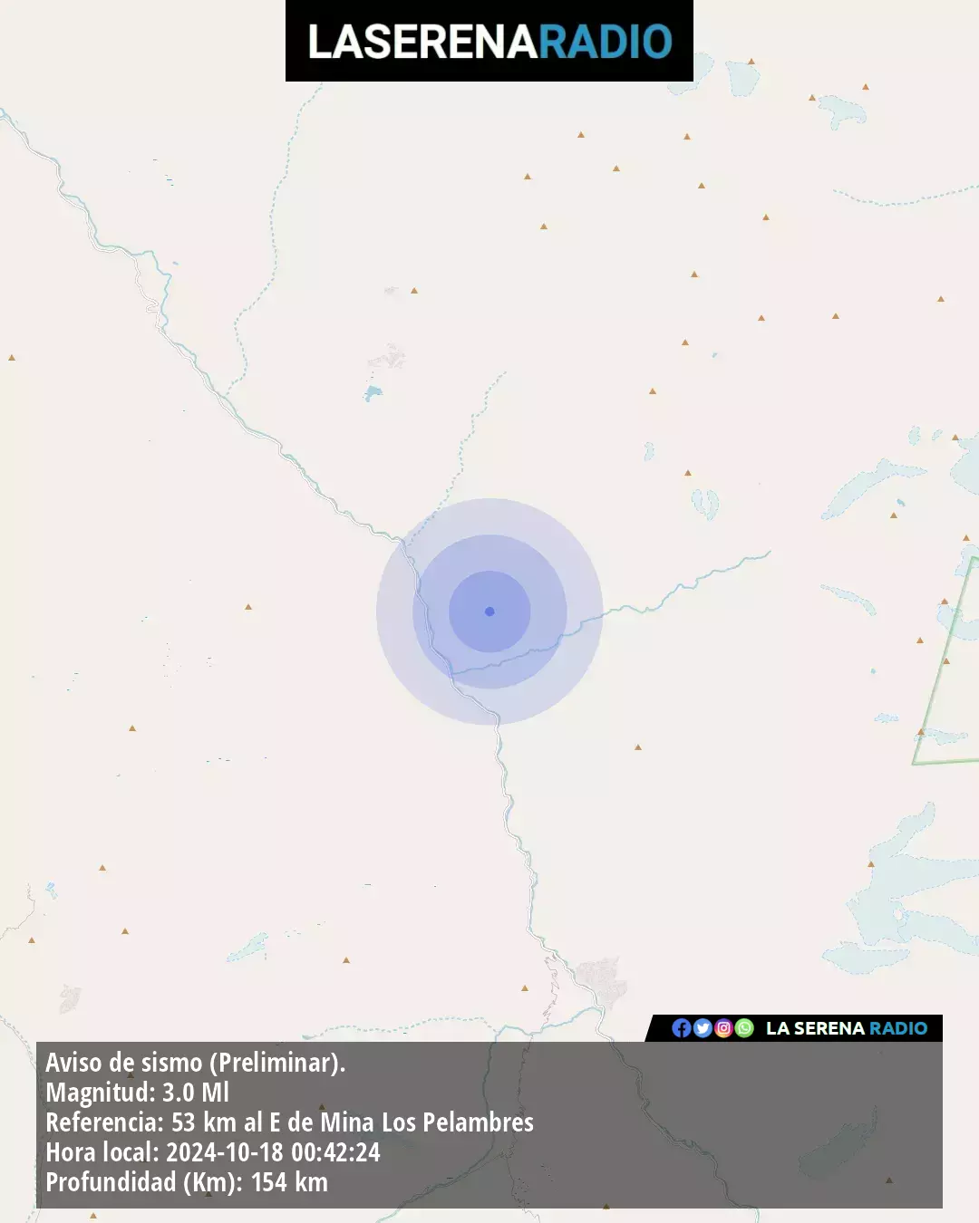 Sismo de menor intensidad a 53 kilómetros al este de Mina Los Pelambres