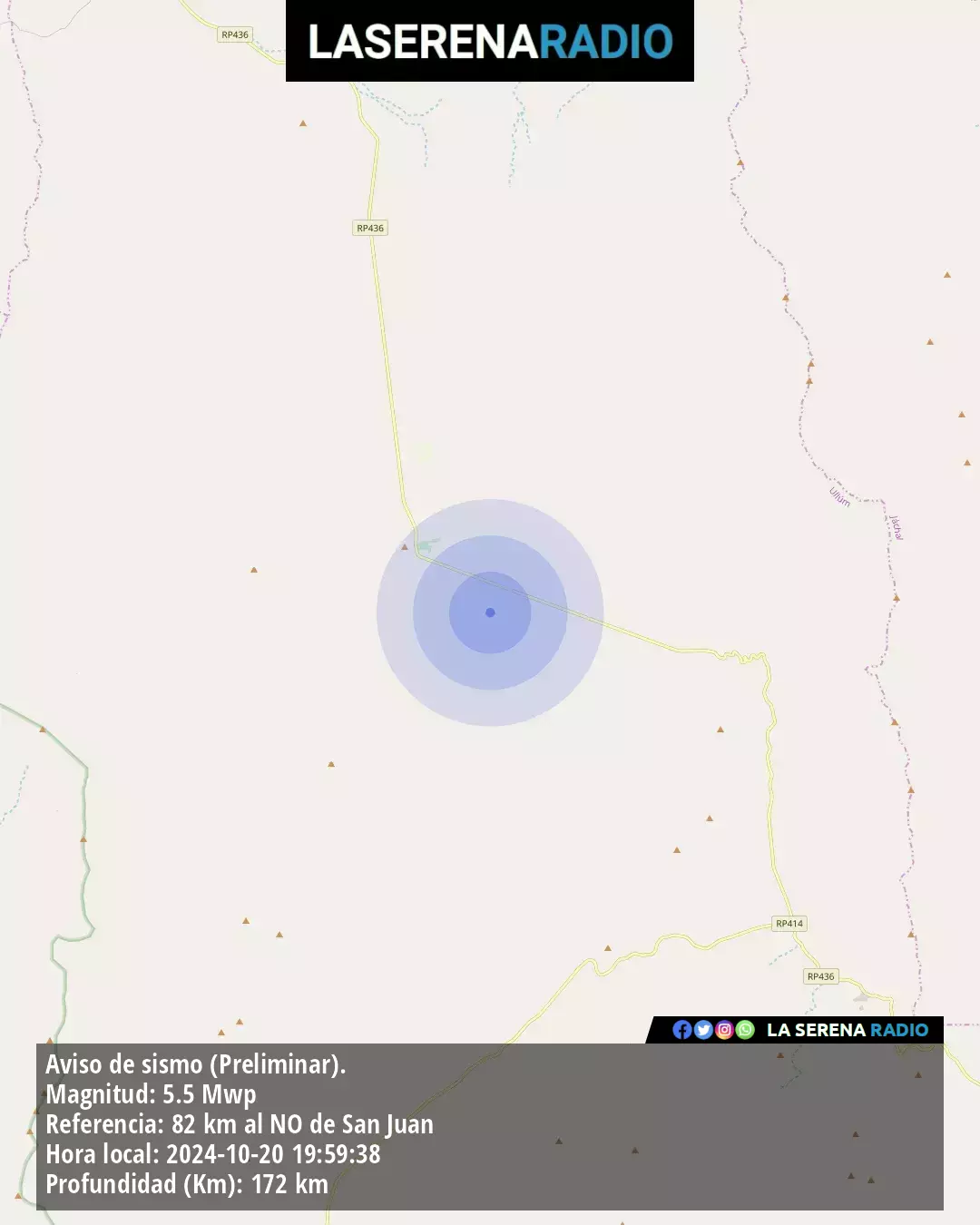 Sismo de mediana intensidad a 82 kilómetros al noroeste de San Juan