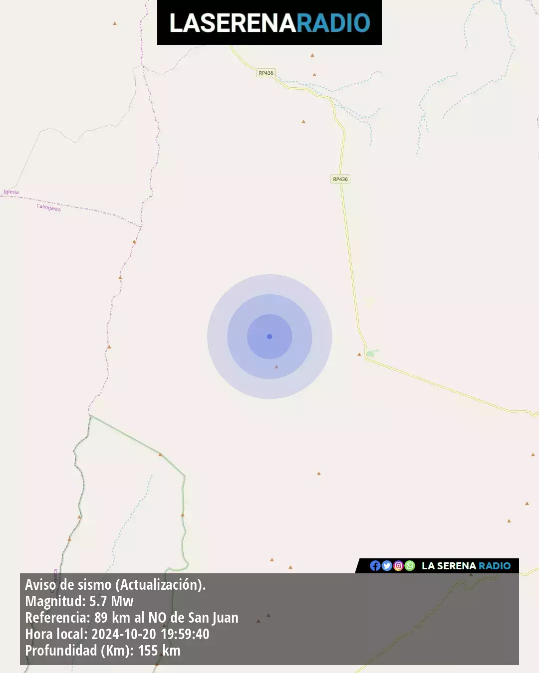 Sismo de mediana intensidad a 89 kilómetros al noroeste de San Juan