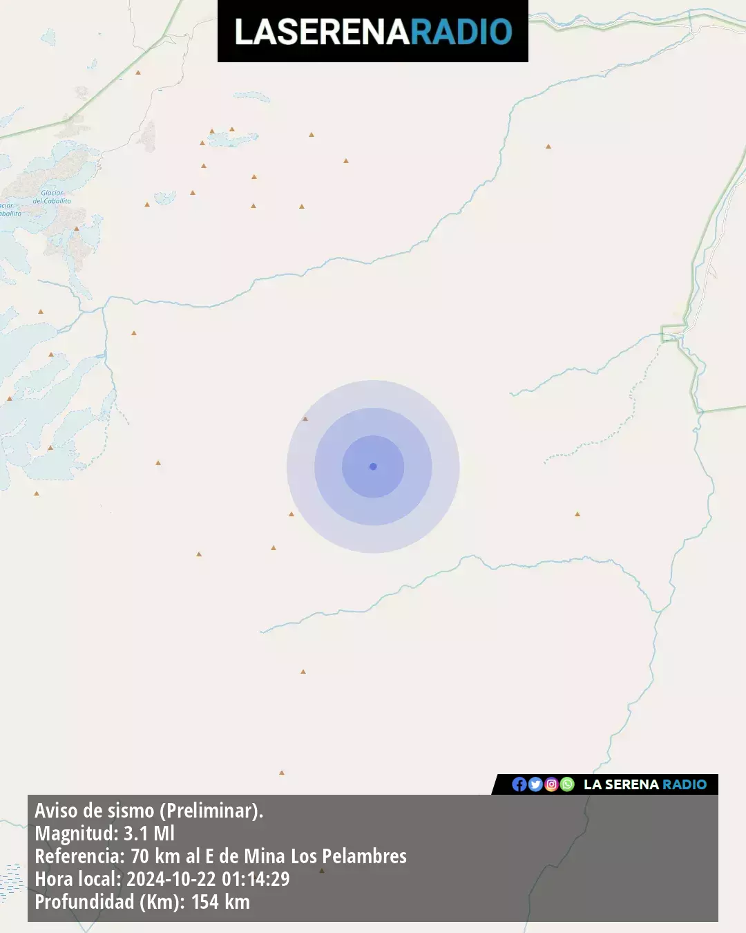 Sismo de menor intensidad a 70 kilómetros al este de Mina Los Pelambres