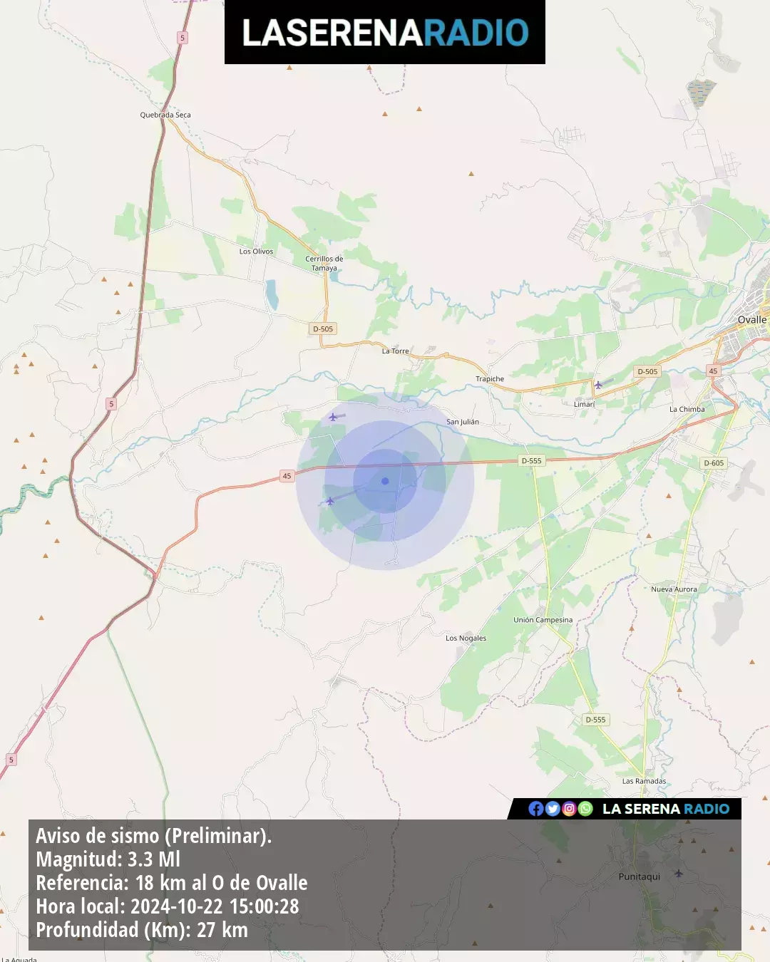 Sismo de menor intensidad a 18 kilómetros al oeste de Ovalle