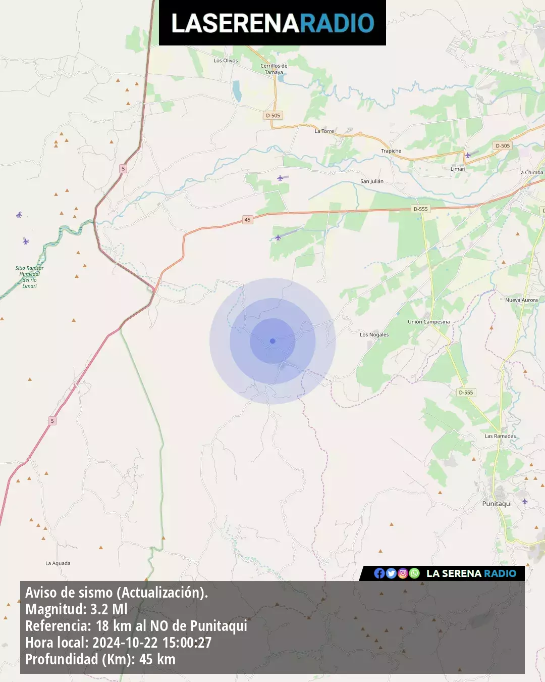 Sismo de menor intensidad a 18 kilómetros al noroeste de Punitaqui