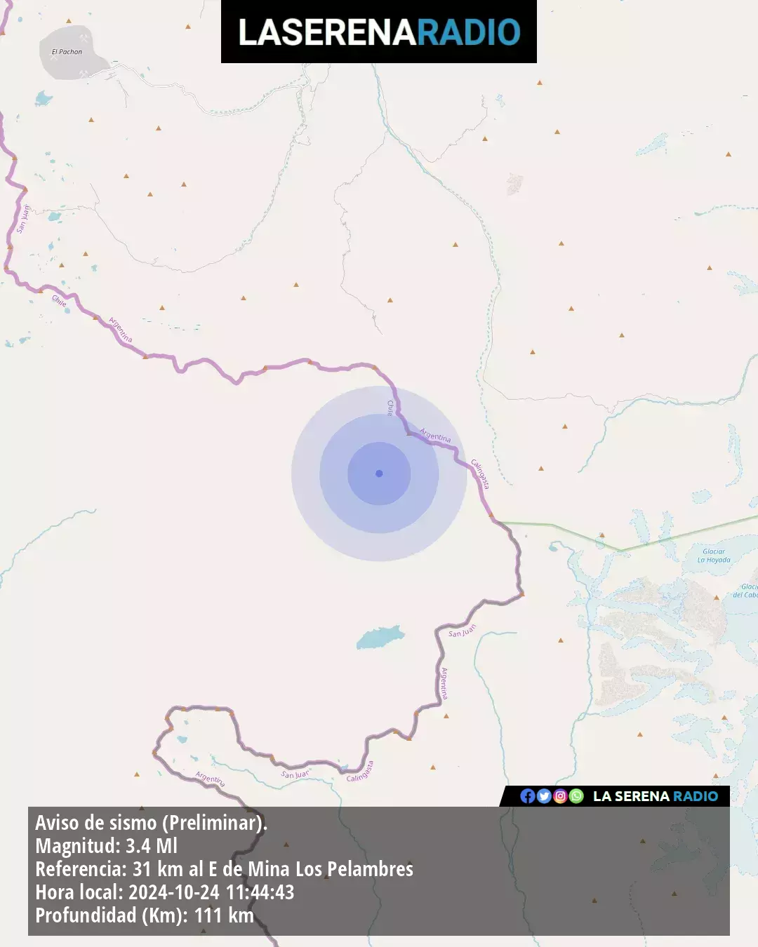 Sismo de menor intensidad a 31 kilómetros al este de Mina Los Pelambres