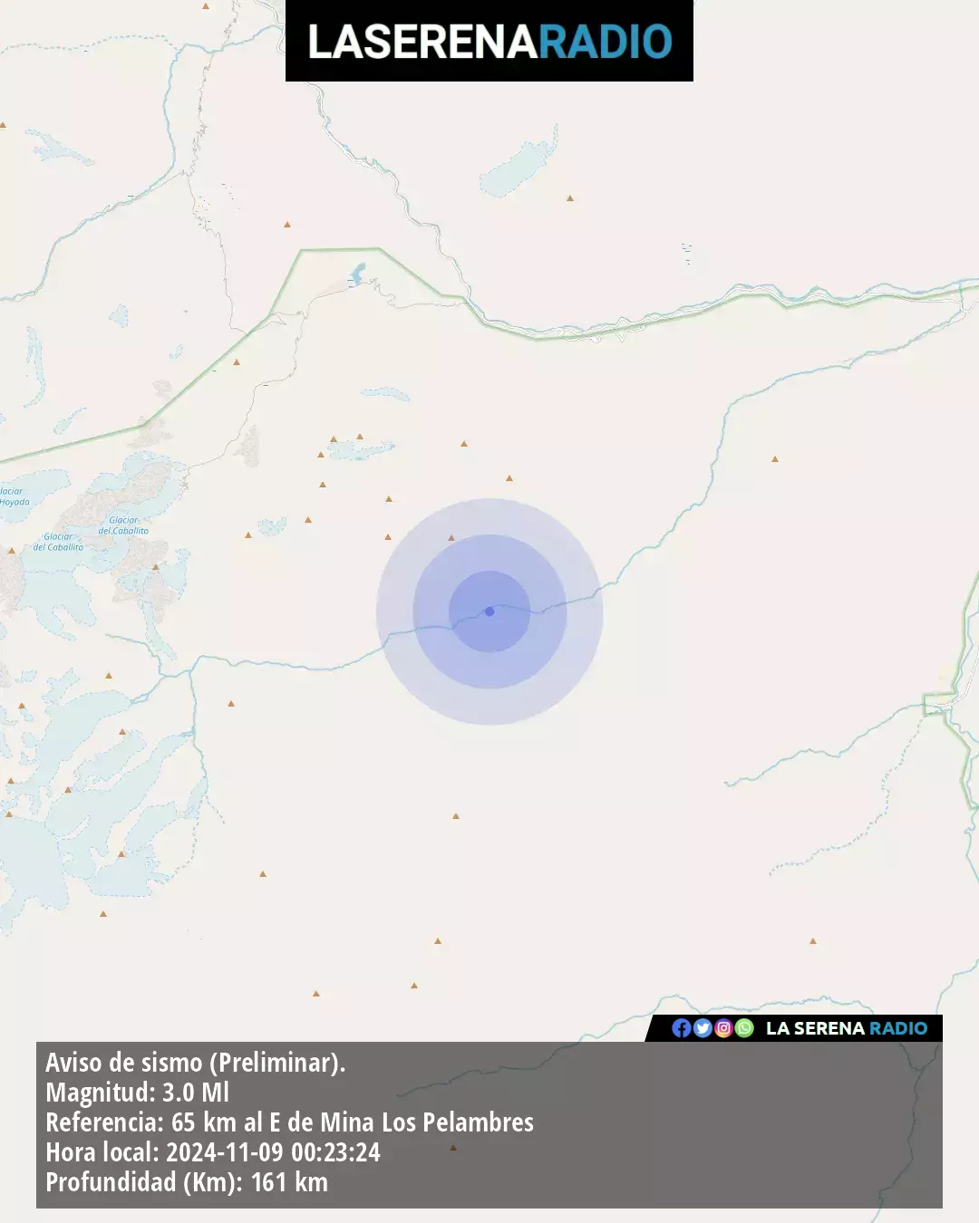 Sismo de menor intensidad a 65 kilómetros al este de Mina Los Pelambres