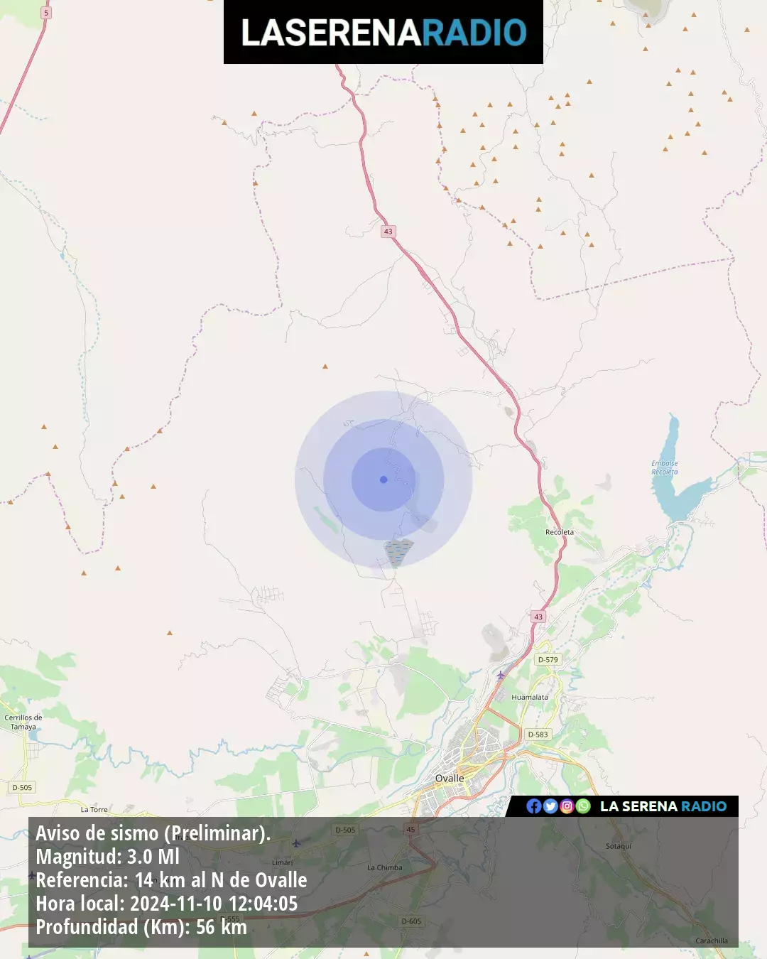 Sismo de menor intensidad a 14 kilómetros al norte de Ovalle