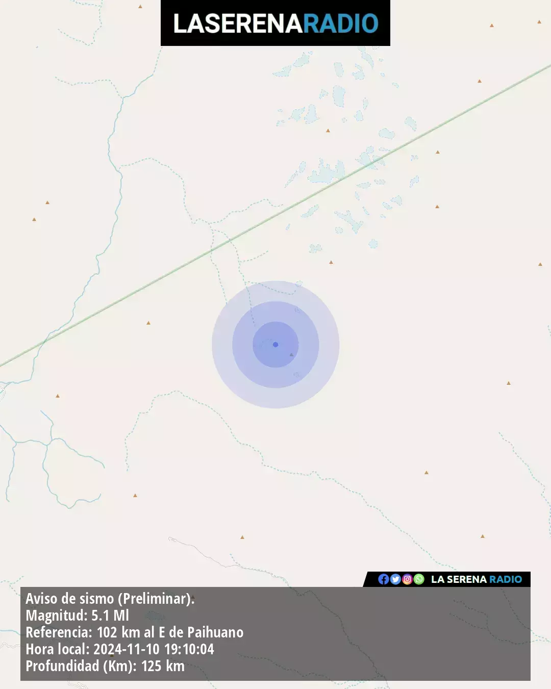 Sismo de mediana intensidad a 102 kilómetros al este de Paihuano