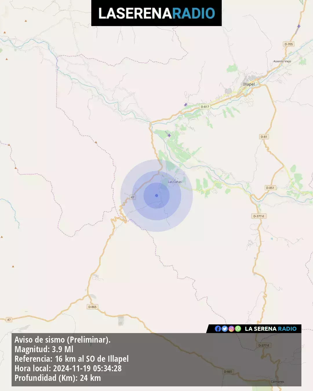 Sismo de menor intensidad a 16 kilómetros al suroeste de Illapel