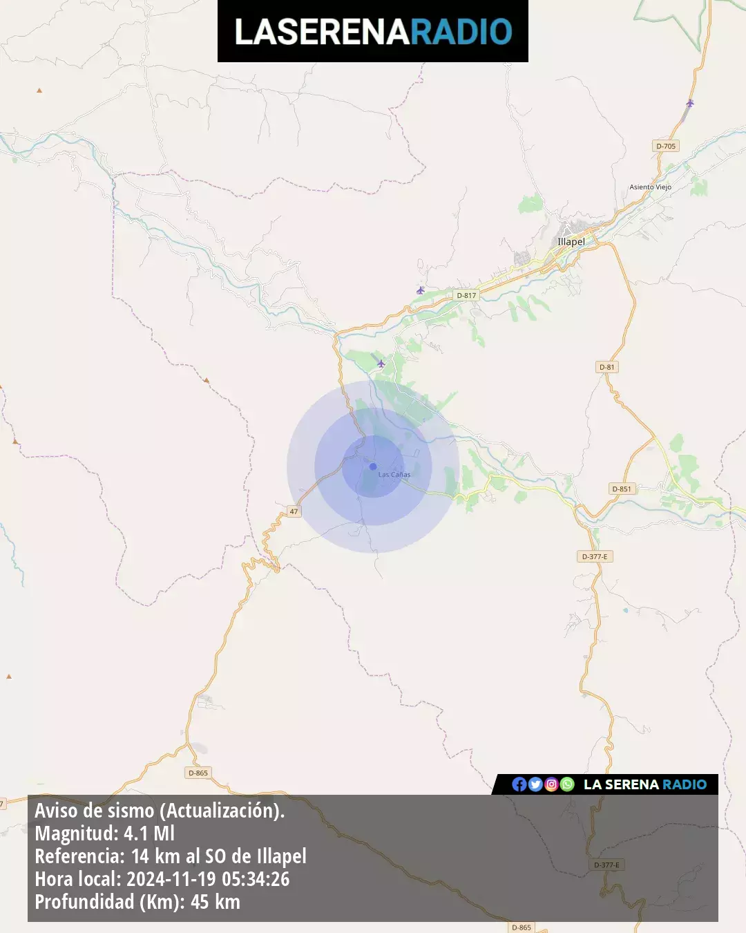 Sismo de mediana intensidad a 14 kilómetros al suroeste de Illapel