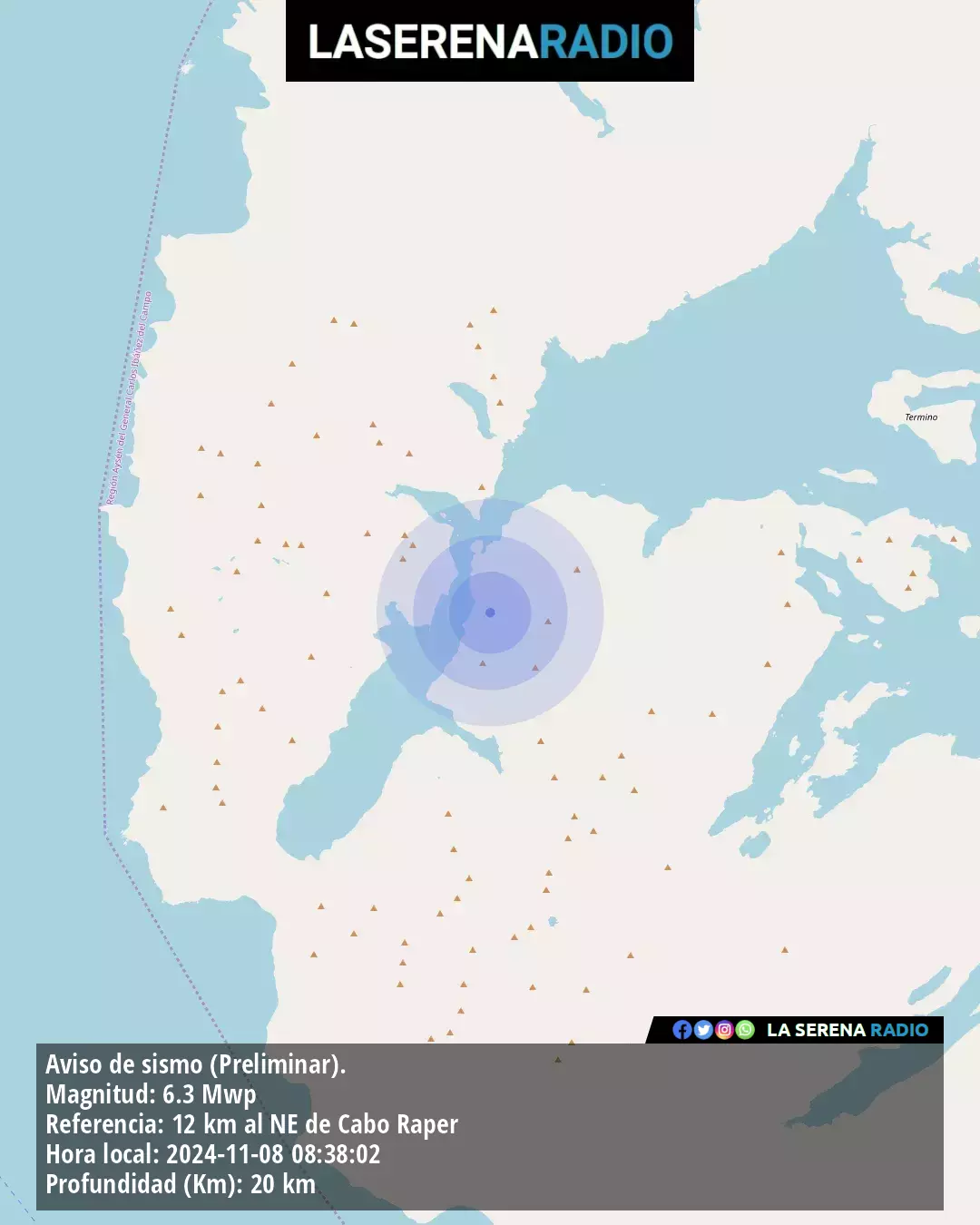 Sismo de mediana intensidad a 12 kilómetros al noreste de Cabo Raper